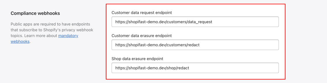 App Compliance webhooks configuration